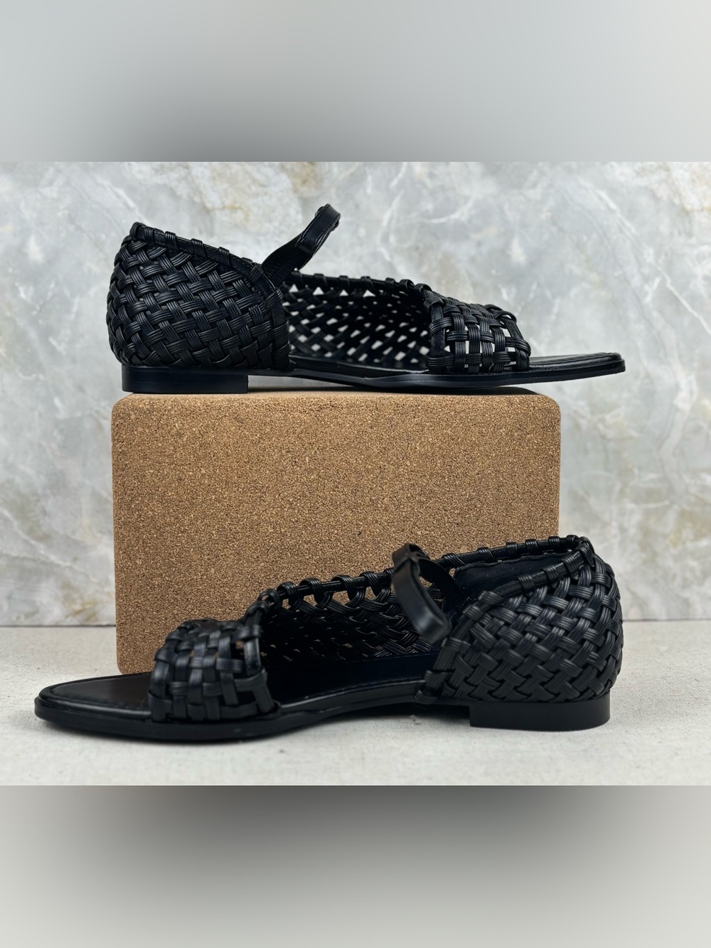 JW PEI Jocelyn Black Woven Vegan Leather Strap Sandals Women’s Size 7 - Picture 3 of 7